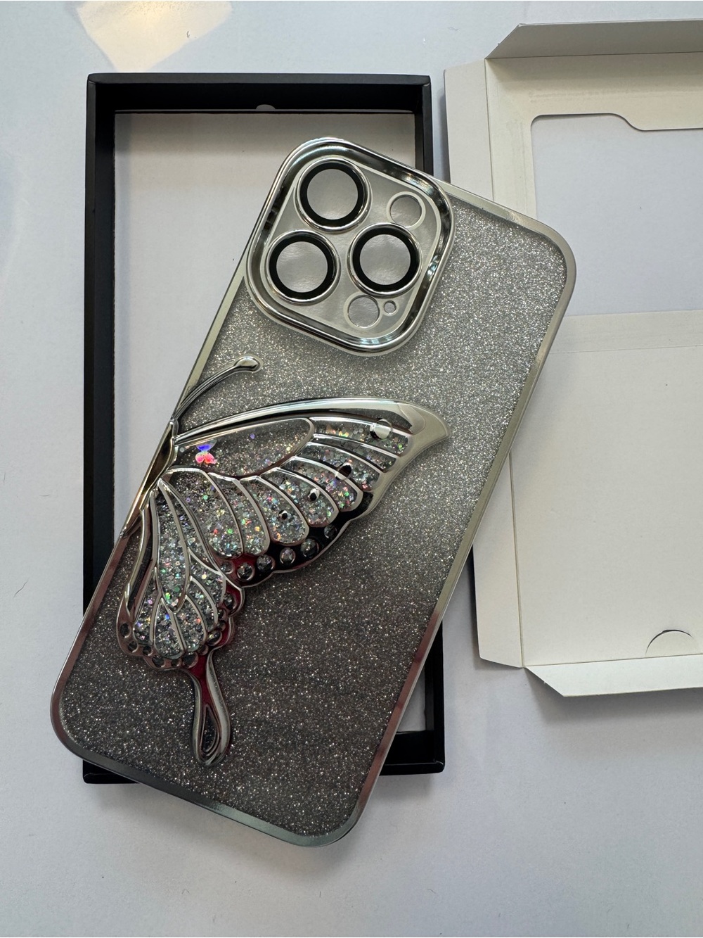 LSL Silver Glitter Butterfly iPhone 14 Pro Max Case